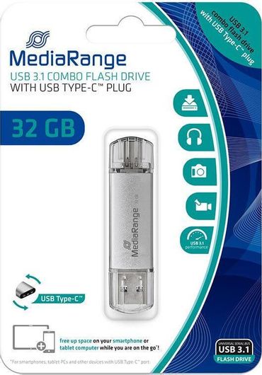 MediaRange 32GB USB 3.0 Stick με σύνδεση USB-A & USB-C Ασημί