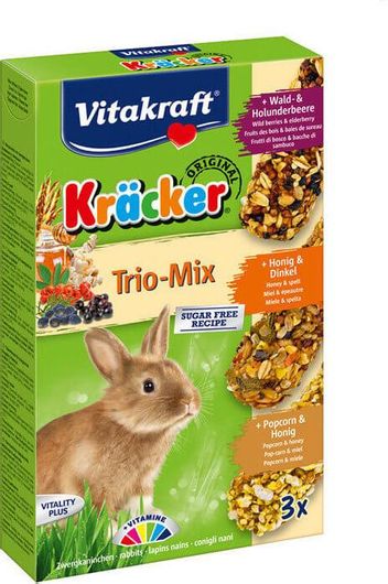 Τροφή Τρωκτικών Vitakraft Kracker Trio για Κουνέλια με Άγρια Φρούτα & Μέλι & Popcorn 3Τμχ 160gr