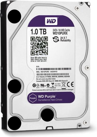 HDD Σκληρός Δίσκος Western Digital Purple Surveillance 1TB 3.5" SATA III 64MB Cache για Καταγραφικό