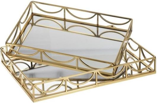 Σετ Διακοσμητικοί Δίσκοι Inart με Καθρέπτη 2τμχ Χρυσό