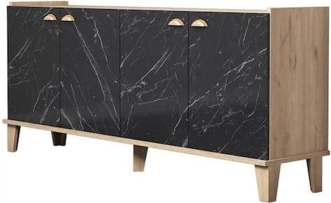 Μπουφες Μελαμινης Hm9045.01 Καρυδι-Μαυρο Μαρμαρο 180X41X77,8Y Εκ.