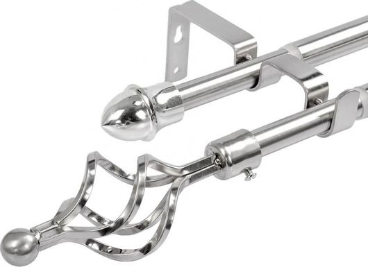 Κουρτινόξυλο Σφαίρα Διπλό Μεταλλικό 120-200cm Ασημί