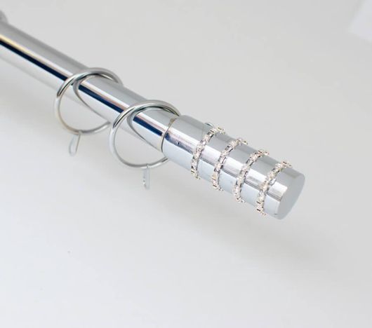 Κουρτινόξυλο Strass Μονό Μεταλλικό 160-310cm Ασημί