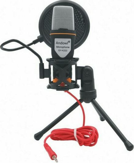 Επαγγελματικό Μικρόφωνο Andowl QY-K222 Πυκνωτικό 3.5mm Τοποθέτηση Shock Mounted/Clip On Φωνής