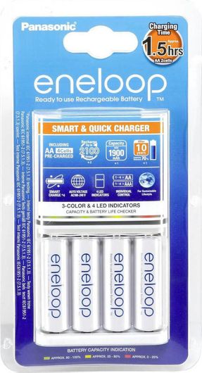 Φορτιστής Μπαταριών Panasonic Eneloop Smart & Quick BQ-CC55E Ni-MH Μεγέθους AA/AAA Σετ με 4 Υποδοχές Φόρτισης AA 1900mAh