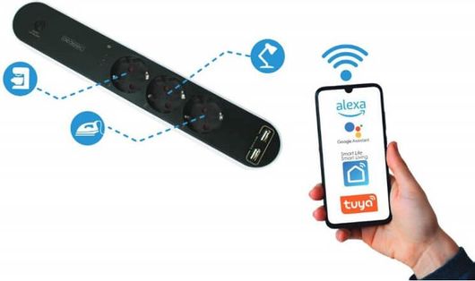 Πολύπριζο Aca Smart 3 Θέσεων με Διακόπτη, 2 USB και Καλώδιο 1.5m Μαύρο