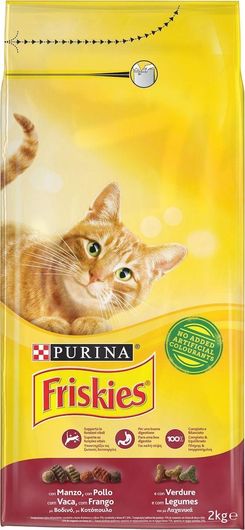 Ξηρά Τροφή Purina Friskies 2kg για Ενήλικες Γάτες με Βοδινό, Κοτόπουλο & Λαχανικά