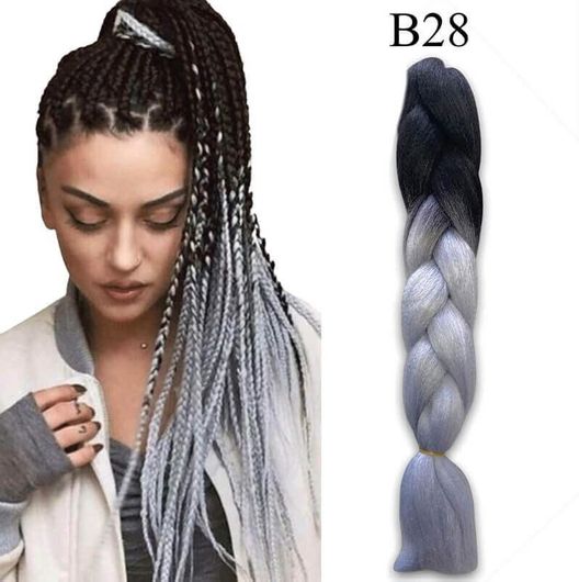 Μαλλιά για Ράστα Jumbo Braid B28 125cm Μαύρο - Ασημί