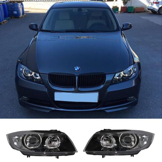 Σετ Μπροστινά Φανάρια Depo για BMW 3 E90 / E91 05-11 Angel Eyes LED H7/H7 Μαύρα 