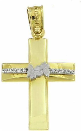 Γυναικείος Σταυρός ST1019113MK με Πεταλούδες Ζιργκόν από Χρυσό 14Κ