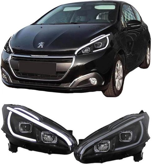 Σετ Μπροστινά Φανάρια Junyan για Peugeot 208 12-15 DRL Led Tube H11/H1 Μαύρα