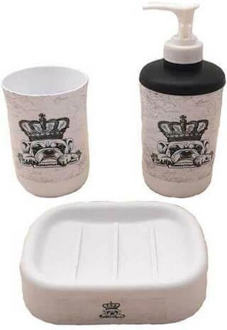 Σετ Μπάνιου Bathlux Bathroom Experts Σχέδιο Dog King Πλαστικό 3τμχ Λευκό