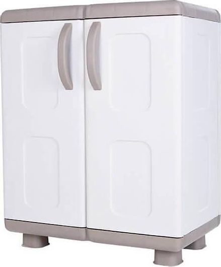 Δίφυλλη Ντουλάπα Εξωτερικού Χώρου Ήβη Πλαστική με 2 Ράφια 73x44x96cm Μπεζ / Λευκό