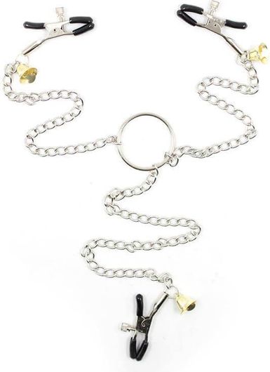 Σφιγκτήρες Θηλών & Κλειτορίδας Fetish Addict με Αλυσίδα & Κουδουνάκια Ασημί