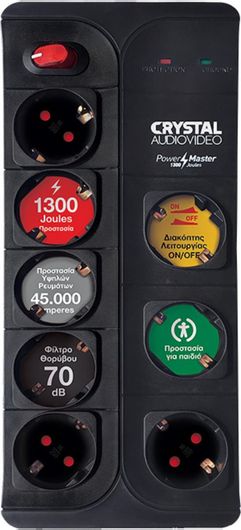 Πολύπριζο Crystal Audio CP8-1300-70 Ασφαλείας 8 Θέσεων με Διακόπτη και Καλώδιο 1.5m Μαύρο