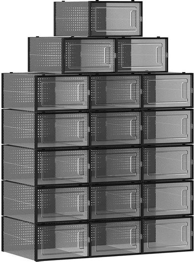 Σετ Αναδιπλούμενα Πλαστικά Κουτιά Αποθήκευσης Παπουτσιών Songmics LSP18SBKV1 33.3 x 23 x 14 cm 18τμχ Μαύρο