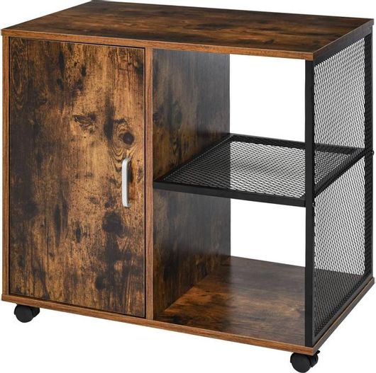 Τροχήλατο Ξύλινο Έπιπλο Γραφείου με 1 Ντουλάπι και 2 Ράφια 70 x 40 x 65.5 cm HOMCOM 836-268