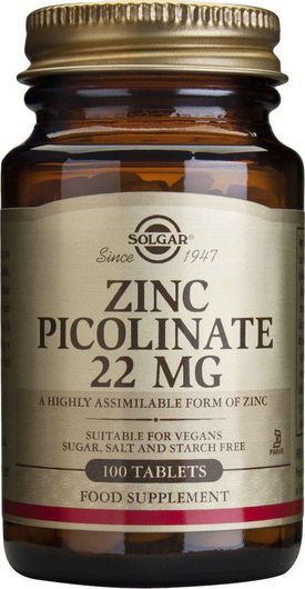 Solgar Zinc Picolinate 22mg 100 Ταμπλέτες