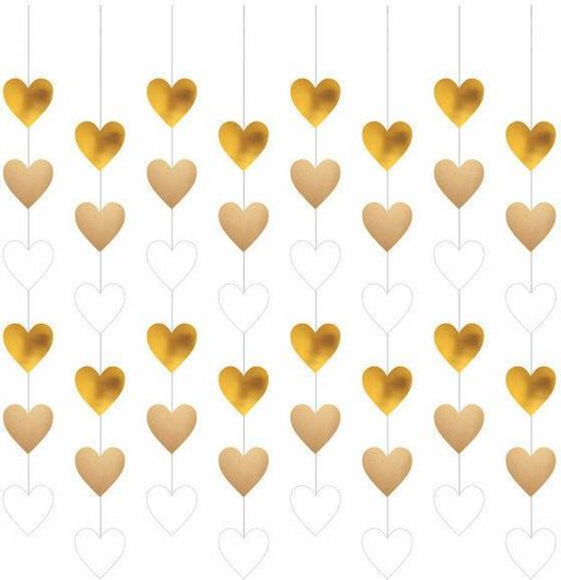 Κρεμαστά Διακοσμητικά Ταινίες 130 cm Καρδιές Χρυσές 8 τεμ