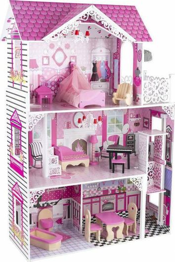 Κουκλόσπιτο Ξύλινο με έπιπλα και ασανσέρ Charlotte με 13 αξεσουάρ