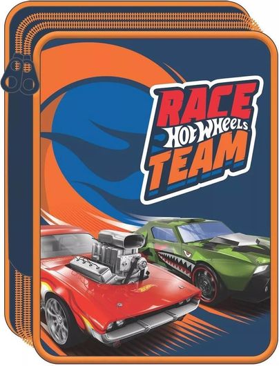 Κασετίνα Gim Διπλή Γεμάτη Hot Wheels Core Πολύχρωμο