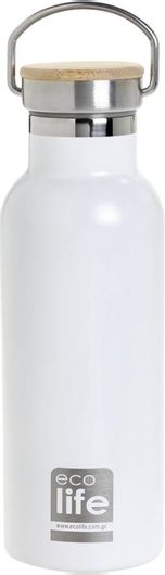 Μπουκάλι Θερμός Ecolife με Καπάκι Bamboo 0.5lt Λευκό