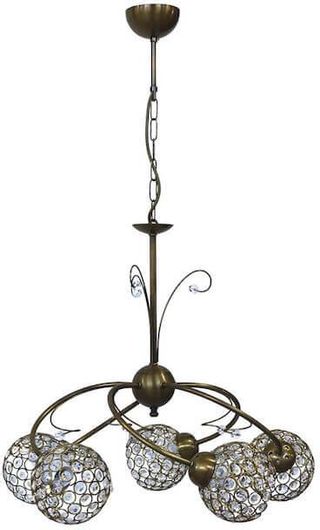 Κρεμαστό Φωτιστικό Πολύφωτο Heronia Chris 01-0265 Μοντέρνο με Κρύσταλλα για 5 Λαμπτήρες E27 Μπρούτζινο