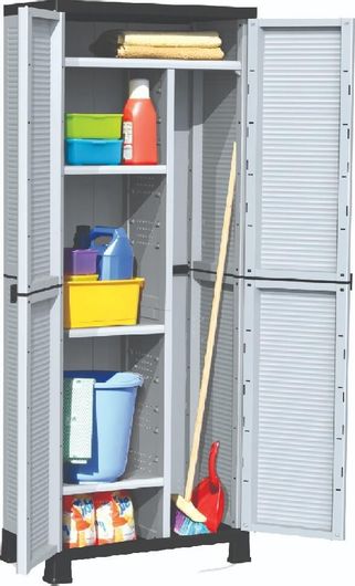 Δίφυλλη Ντουλάπα Εξωτερικού Χώρου Bormann BPC7000 Δίφυλλη Πλαστική με Χώρισμα & 4 Ράφια 68x38x171cm Γκρι