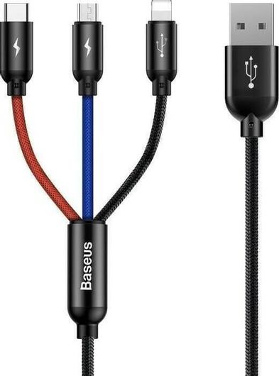 Καλώδιο Multi Port Baseus 0.3m 3.5A Lightning/Type-C/micro USB Braided Μαύρο