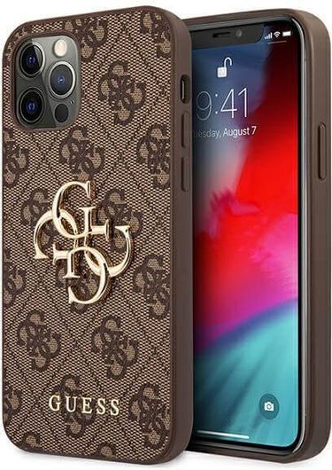 Guess Metal Logo Back Cover Πλαστικό Καφέ iPhone 12/12 Pro