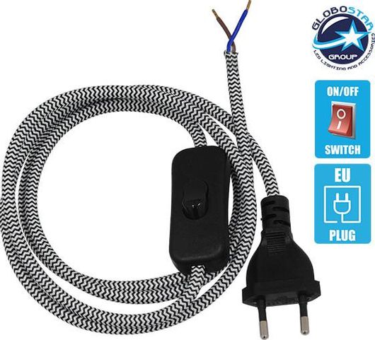 Κρεμαστό Φωτιστικό Whip GloboStar 91039 με Διακόπτη Μαύρο - Πρίζα Μαύρη & Καλώδιο 1.4m Γκρι