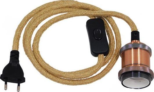 Κρεμαστό Φωτιστικό Whip GloboStar 91043 με Διακόπτη Μαύρο - Ντουί E27 Χάλκινο - Πρίζα Μαύρη & Καλώδιο 1.4m Μπέζ