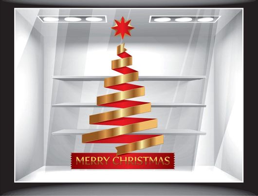 Αυτοκόλλητο Βιτρίνας Merry Christmas Κορδέλα 50x75cm Πολύχρωμο