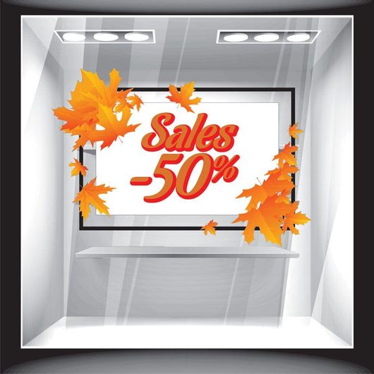 Αυτοκόλλητο Βιτρίνας Φθινόπωρο Sales 64x50cm Πορτοκαλί