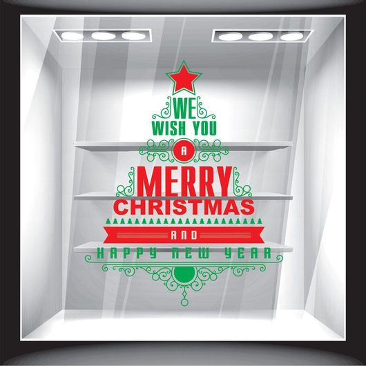 Χριστουγεννιάτικο Διακοσμητικό Αυτοκόλλητο Merry Christmas 3 50x60cm Πολύχρωμο