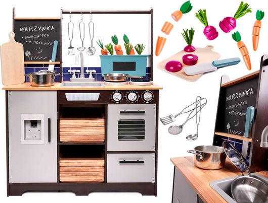 Ξύλινη Παιδική Κουζίνα Loco Mdf Με Αξεσουάρ Σε Καφέ Χρώμα Xxl 96cm