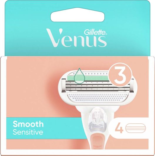 Ανταλλακτικά για Ξυραφάκι Gillette Venus Smooth Sensitive με 3 λεπίδες Pink 4τμχ