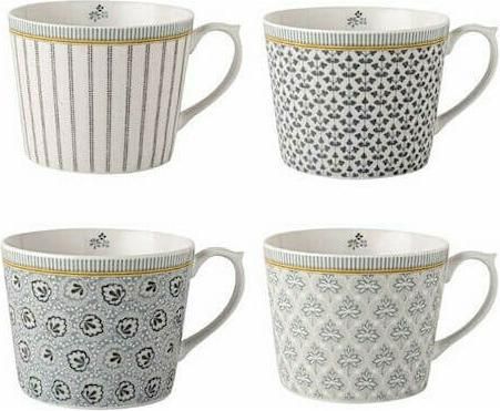 Laura Ashley Κούπα από Πορσελάνη Γκρι 300ml 4τμχ