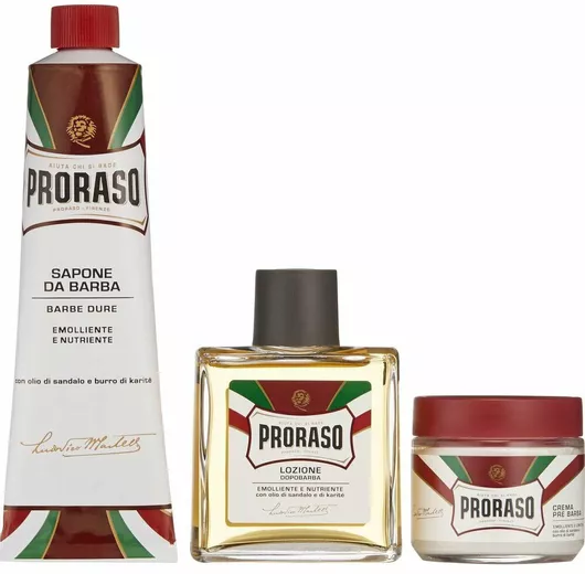 Σετ Περιποίησης για Γένια Proraso Prima e Dopo με Sandalwood Pre-shave Cream 100ml & Shaving Cream 150ml & After Shave Lotion 100ml