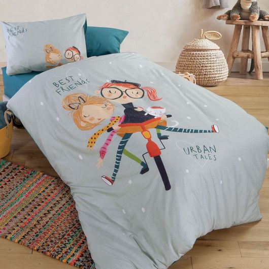 Σετ Παιδική Παπλωματοθήκη Nef-Nef Βαμβακερή Μονή με Μαξιλαροθήκη Girl Friends Aqua 160x220cm