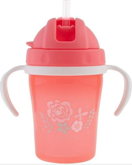 Παιδικό Ποτηράκι Stephen Joseph με Λαβές και Καλαμάκι "Flower" από Πλαστικό 6+ Μηνών 150ml Κοραλί