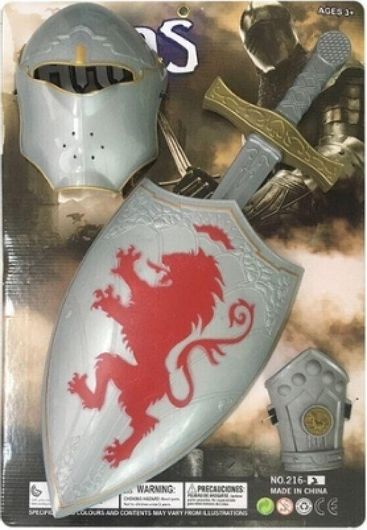 Αποκριάτικο Σπαθί με Ασπίδα & Μάσκα Λιοντάρι 43x62x6cm Σετ 4τμχ