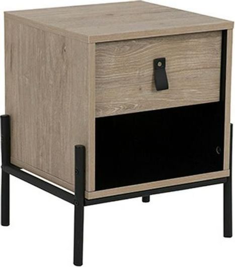 Κομοδίνο Liberta Ξύλινο με Μεταλλικά Πόδια 49x35x57cm Sonoma / Black 