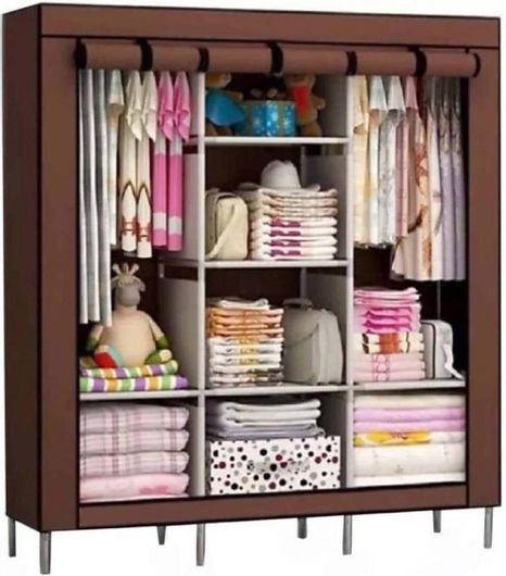 Υφασμάτινη Ντουλάπα Τριπλή με Μεταλλικό Σκελετό 175x130x45cm με Φερμουάρ Καφέ