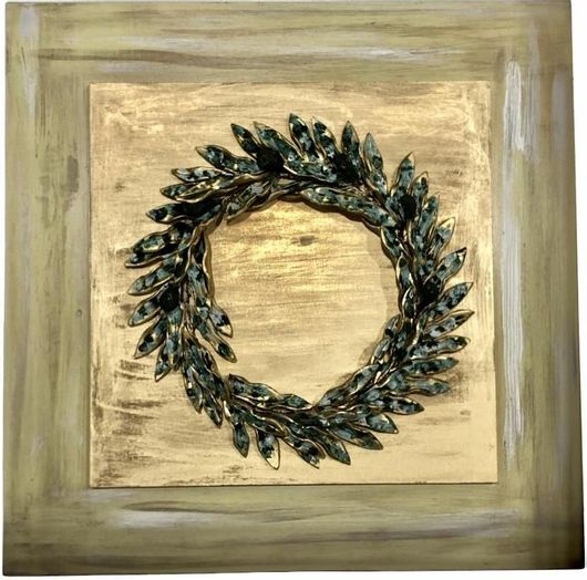 Διακοσμητικό Τοίχου 160-130-P055 Κάδρο Στεφάνι Ελιάς 50x50 Ξύλο
