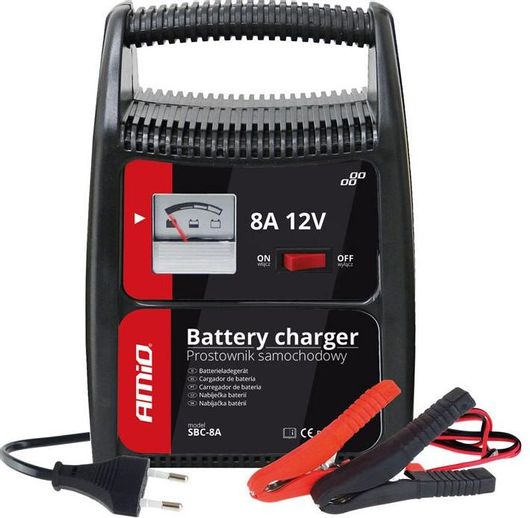 Φορτιστής Μπαταριών AMiO12V/8A 02086 με Aναλογική Ένδειξη & Ασφάλεια Μαύρο