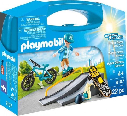Playmobil 9107 Βαλιτσάκι Skateboarder με Πίστα & Ποδήλατο για 4+ Ετών