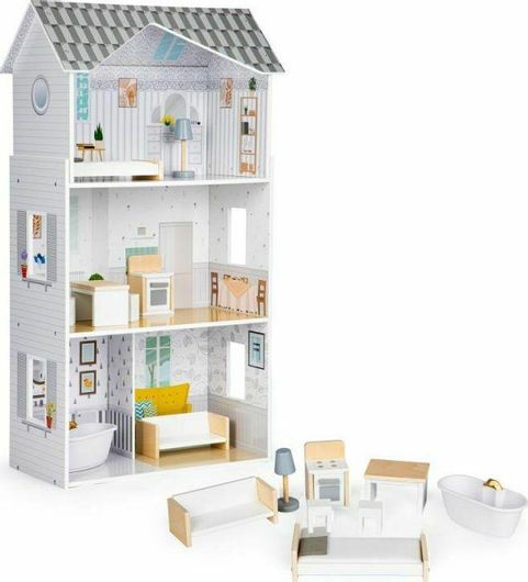 Ξύλινο Κουκλόσπιτο Ecotoys 8210 Τριώροφο με Έπιπλα