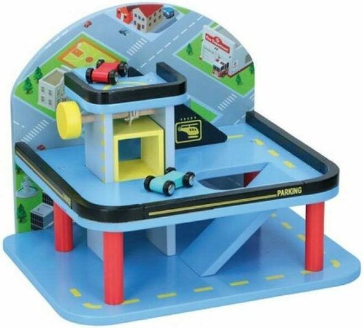 Παιδικό Παιχνίδι Ξύλινο Γκαράζ Αυτοκινήτων με 2 Επίπεδα 32x23.3x22.5 cm