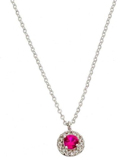 Γυναικείο Κολιέ Atofio KM275 9K Λευκόχρυσο Ροζέτα με Κόκκινο Ζιργκόν Ασημί